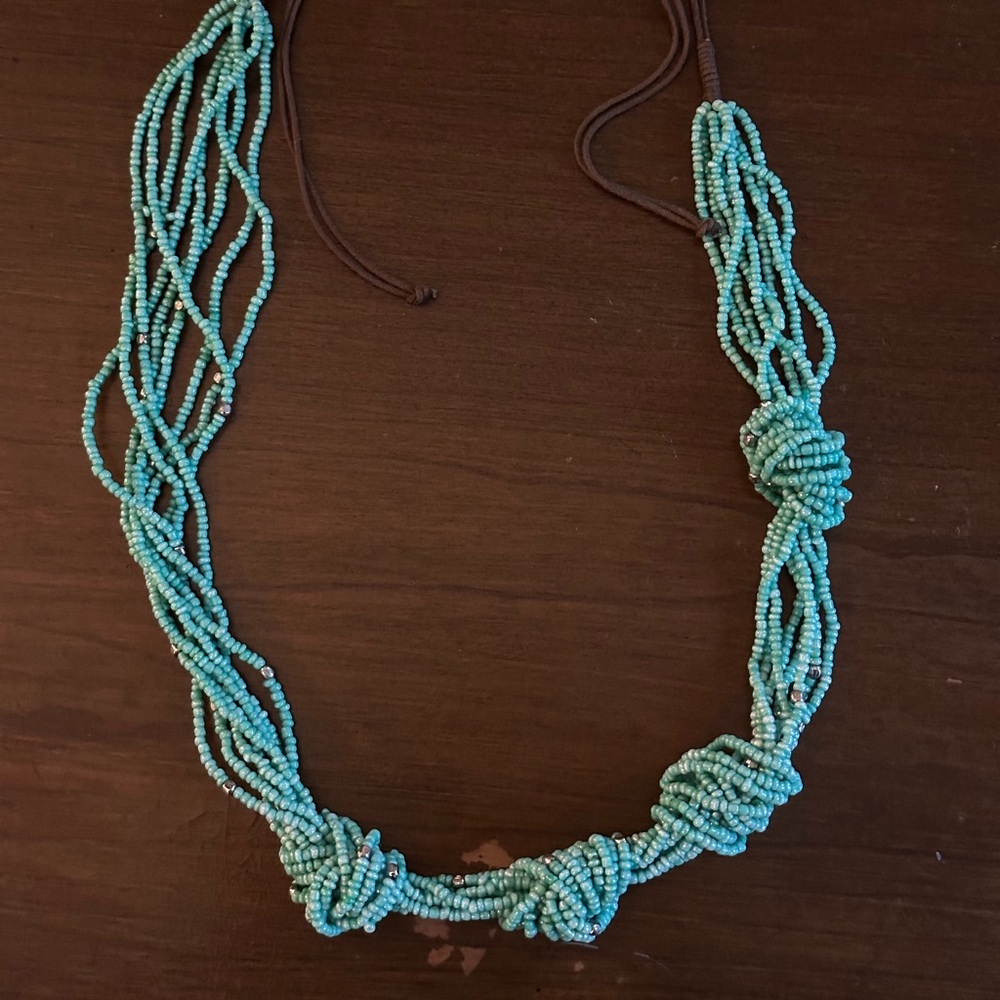Turquoise & Leather Beaded Necklace